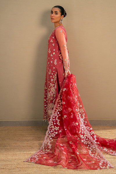 Cross Stitch | Wedding Pret | Crimson Fire-3PC Organza Embroidered Pret