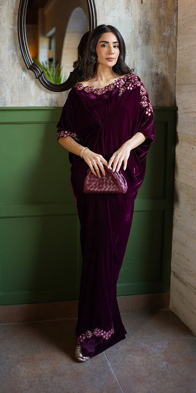 Erum Khan | Velvet Wisper | Wine Whisper -  Erum Khan Ladies Clothes - Original Designer Dress - House of Maryam