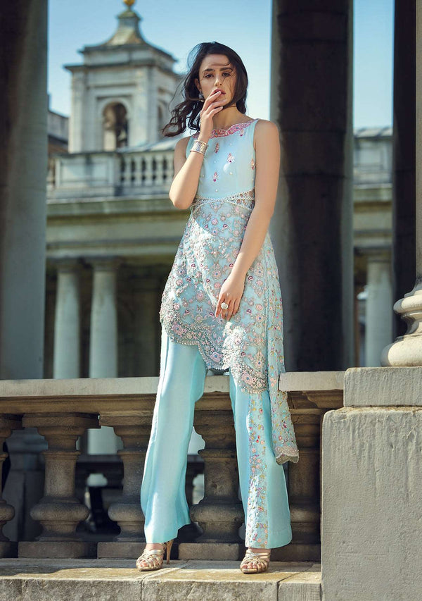 Layla Chatoor | Luxury Pret | Aqua Blue Top-2