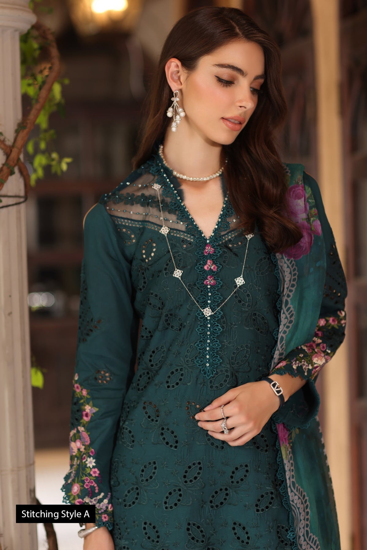 Noor by Saadia Asad | Eid Luxury Schiffli Laserkari 25 | D5- Teal -  Noor by Saadia Asad Ladies Clothes - Original Designer Dress - House of Maryam