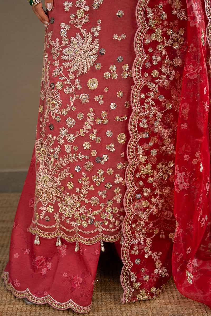 Cross Stitch | Wedding Pret | Crimson Fire-3PC Organza Embroidered Pret, image 3