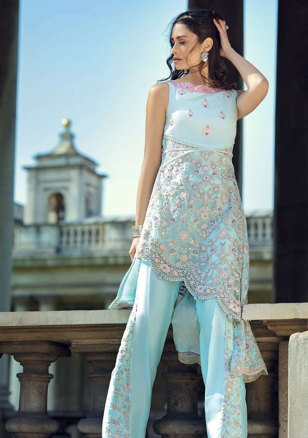Layla Chatoor | Luxury Pret | Aqua Blue Top, image 3