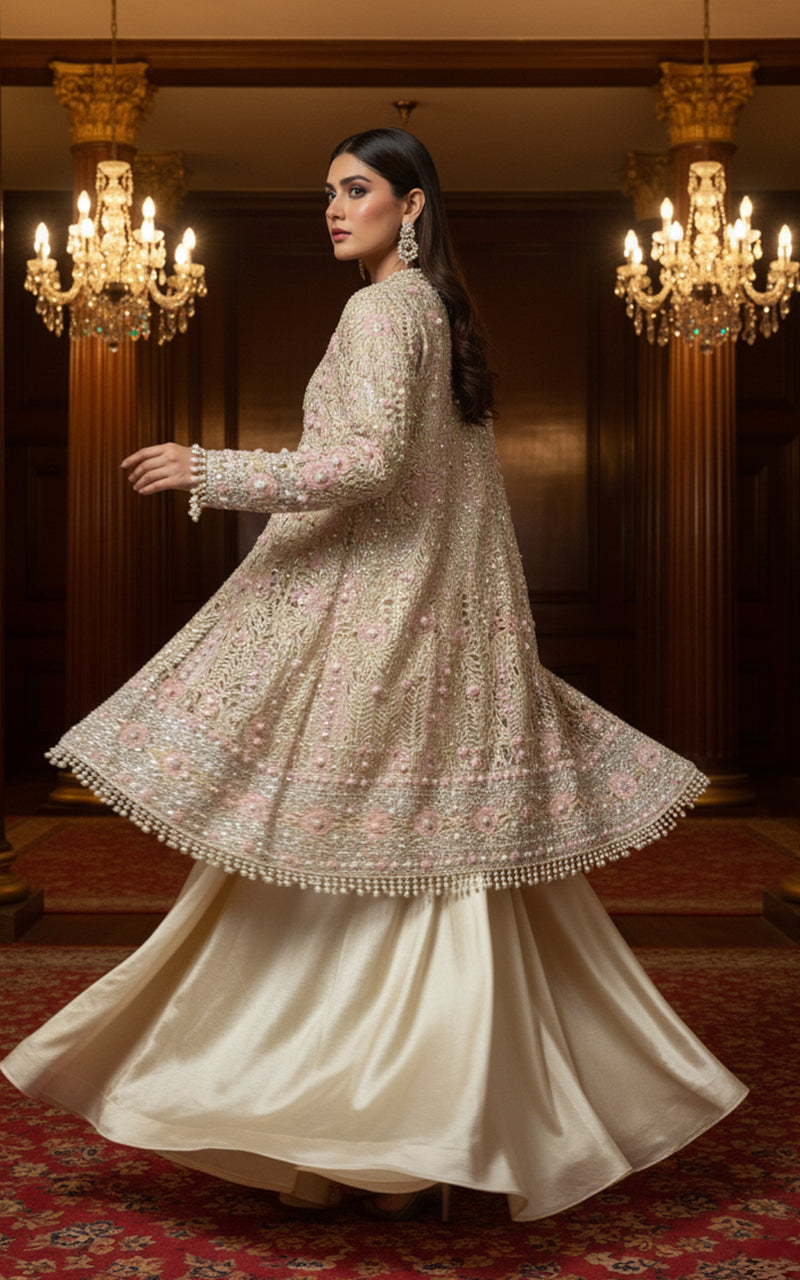 Threads and Motifs | Formal Dresses 25 | Organza Embroidered Jacket With Blouse And Skirt-5