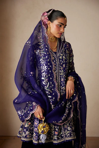 Suffuse Anoush violet organza peplum and velvet sharara