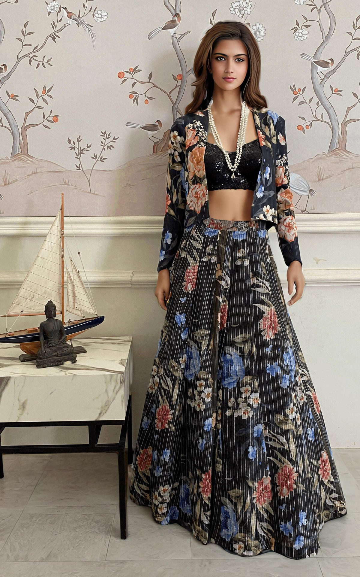 Threads and Motifs | Formal Dresses 25 | Printed Jacket With Sequins Blouse And Printed Lehenga -  Threads and Motifs Ladies Clothes - Original Designer Dress - House of Maryam