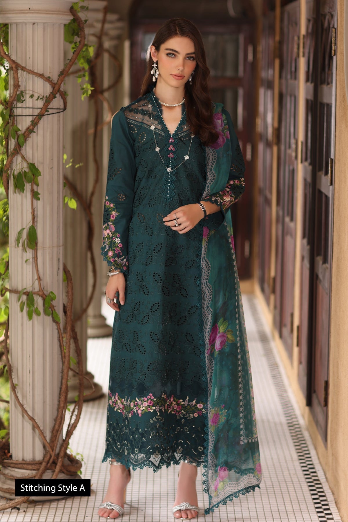 Noor by Saadia Asad | Eid Luxury Schiffli Laserkari 25 | D5- Teal -  Noor by Saadia Asad Ladies Clothes - Original Designer Dress - House of Maryam