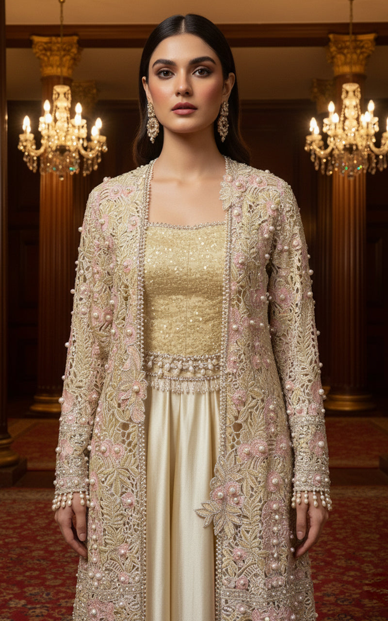 Threads and Motifs | Formal Dresses 25 | Organza Embroidered Jacket With Blouse And Skirt-3