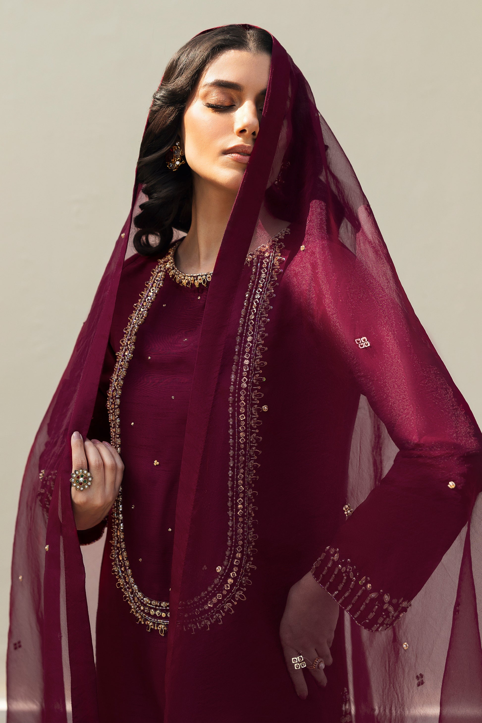 NAQSHI Parize skin‑tone raw‑silk culottes front shot highlighting subtle thread and sequin embroidery matching shirt accents.