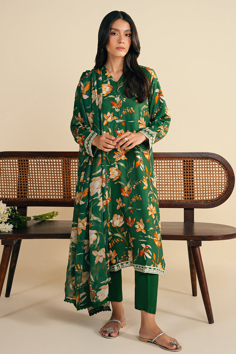 Cross Stitch | Exclusive Pret | Green Sparkle-2 PC (Shirt & Dupatta)