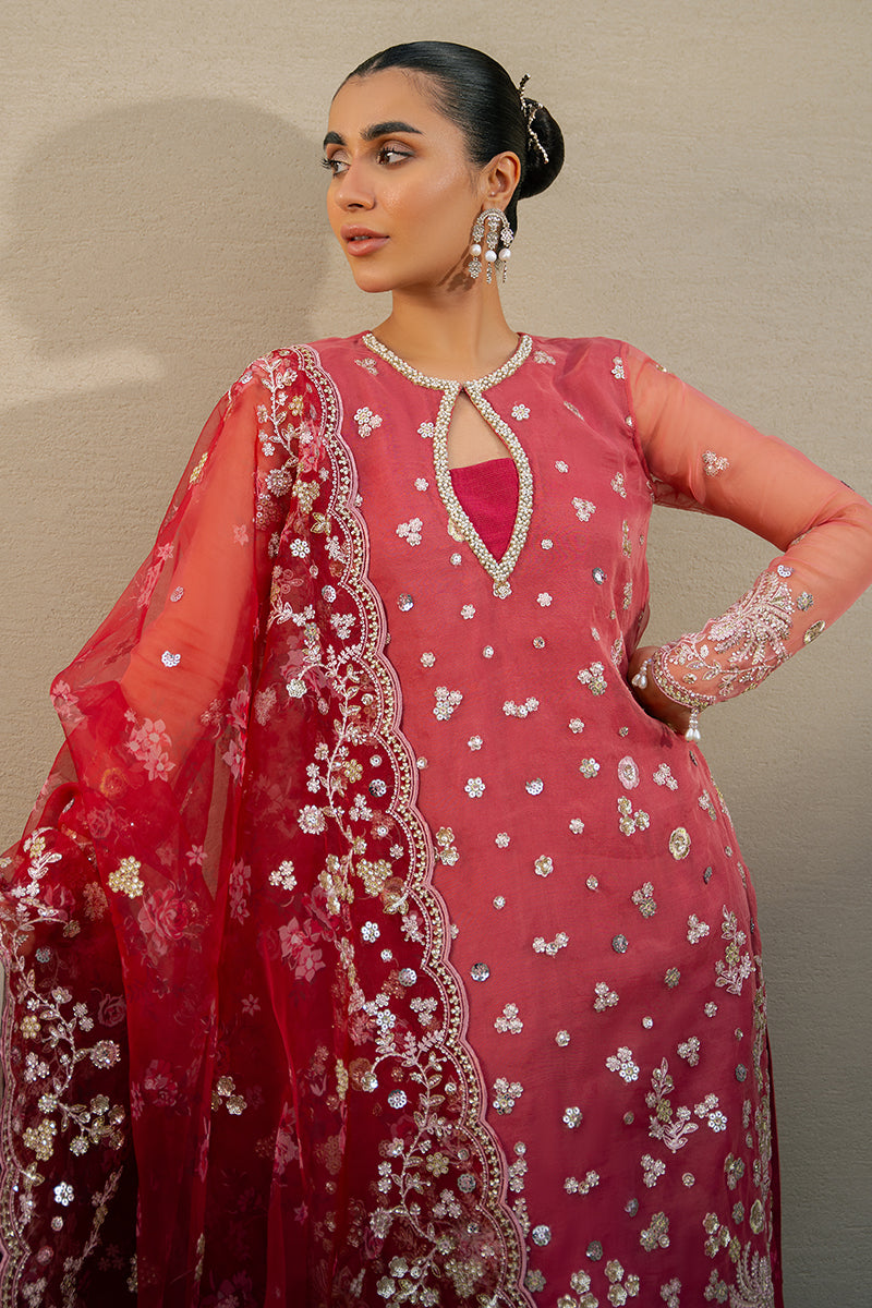 Cross Stitch | Wedding Pret | Crimson Fire-3PC Organza Embroidered Pret