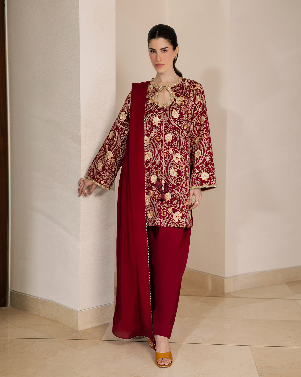 Sadaf Fawad Khan | Eva Luxury Pret 26 | Claret-3