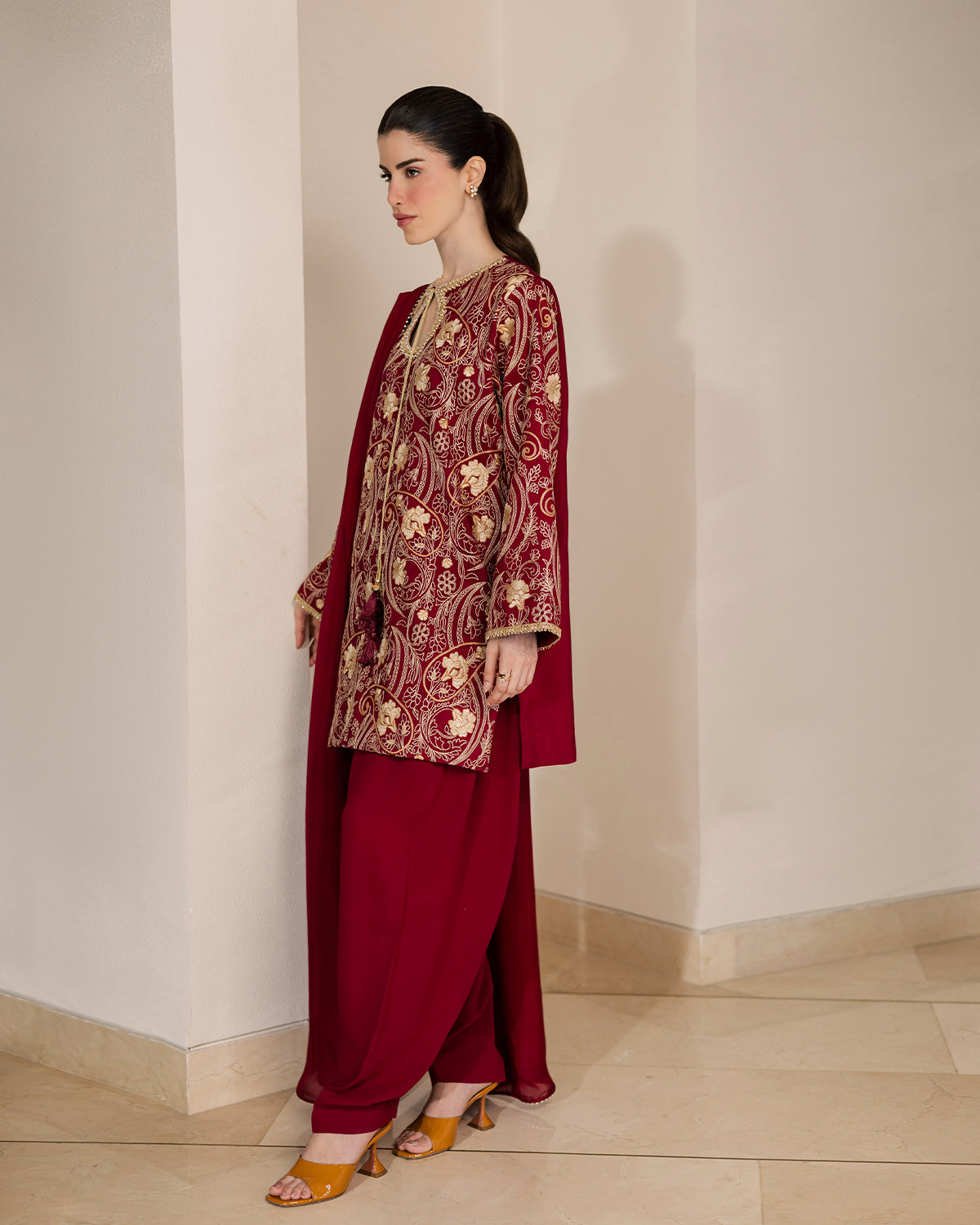 Sadaf Fawad Khan | Eva Luxury Pret 26 | Claret-2