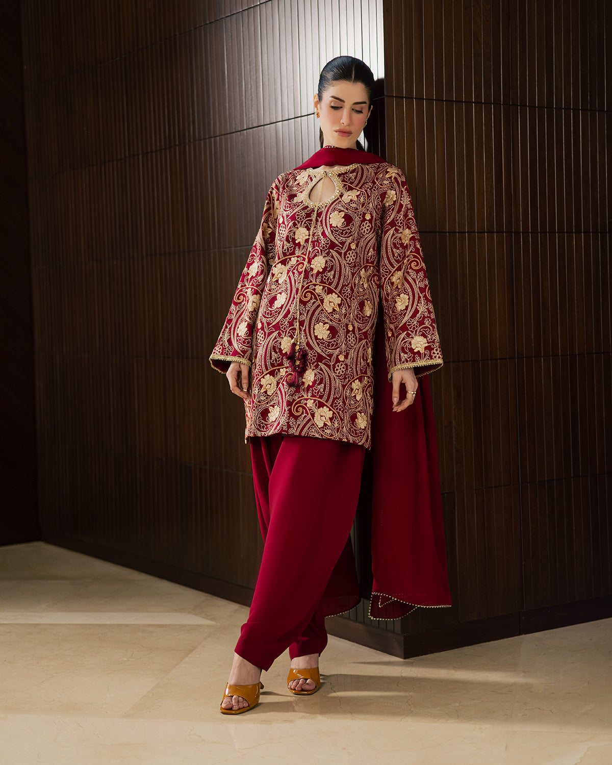 Sadaf Fawad Khan | Eva Luxury Pret 26 | Claret-7