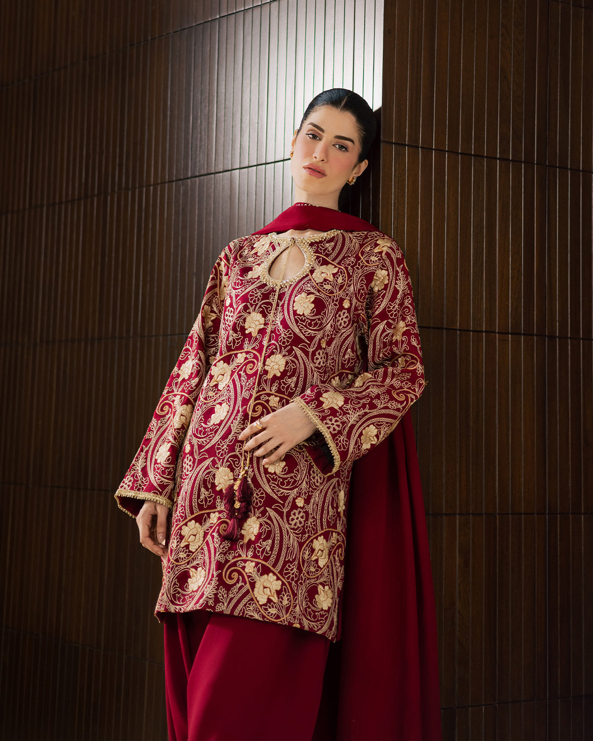 Sadaf Fawad Khan | Eva Luxury Pret 26 | Claret-4