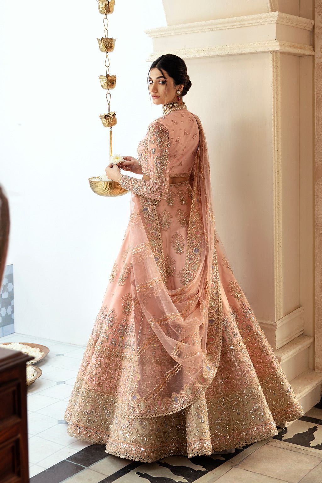 Soraya Inaya peach, seaweed green and gold net lehenga choli, photo 2