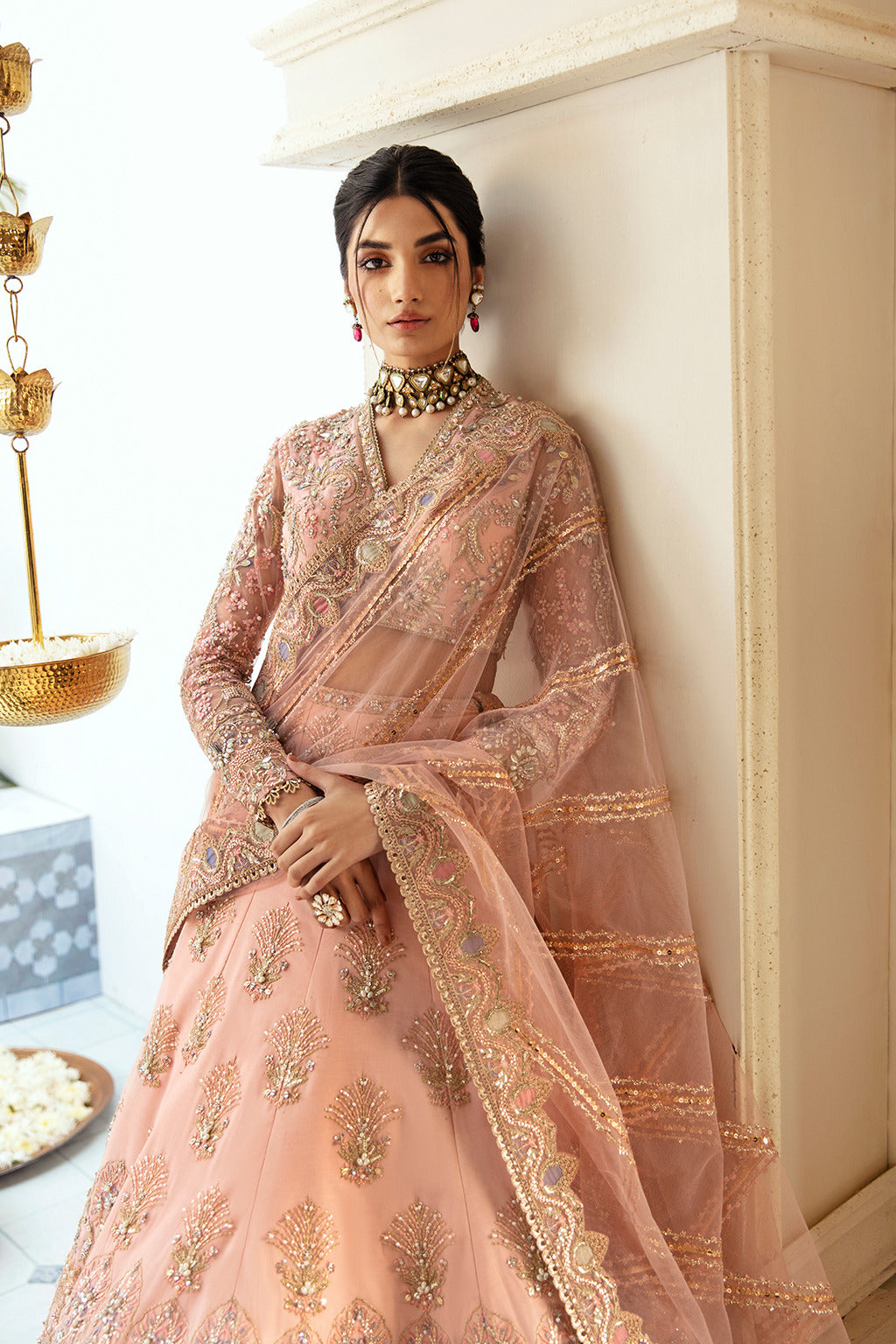 Soraya Inaya peach, seaweed green and gold net lehenga choli, photo 4