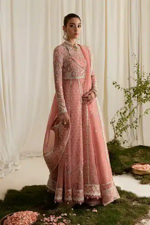 Suffuse Laira coral organza angrakha suit