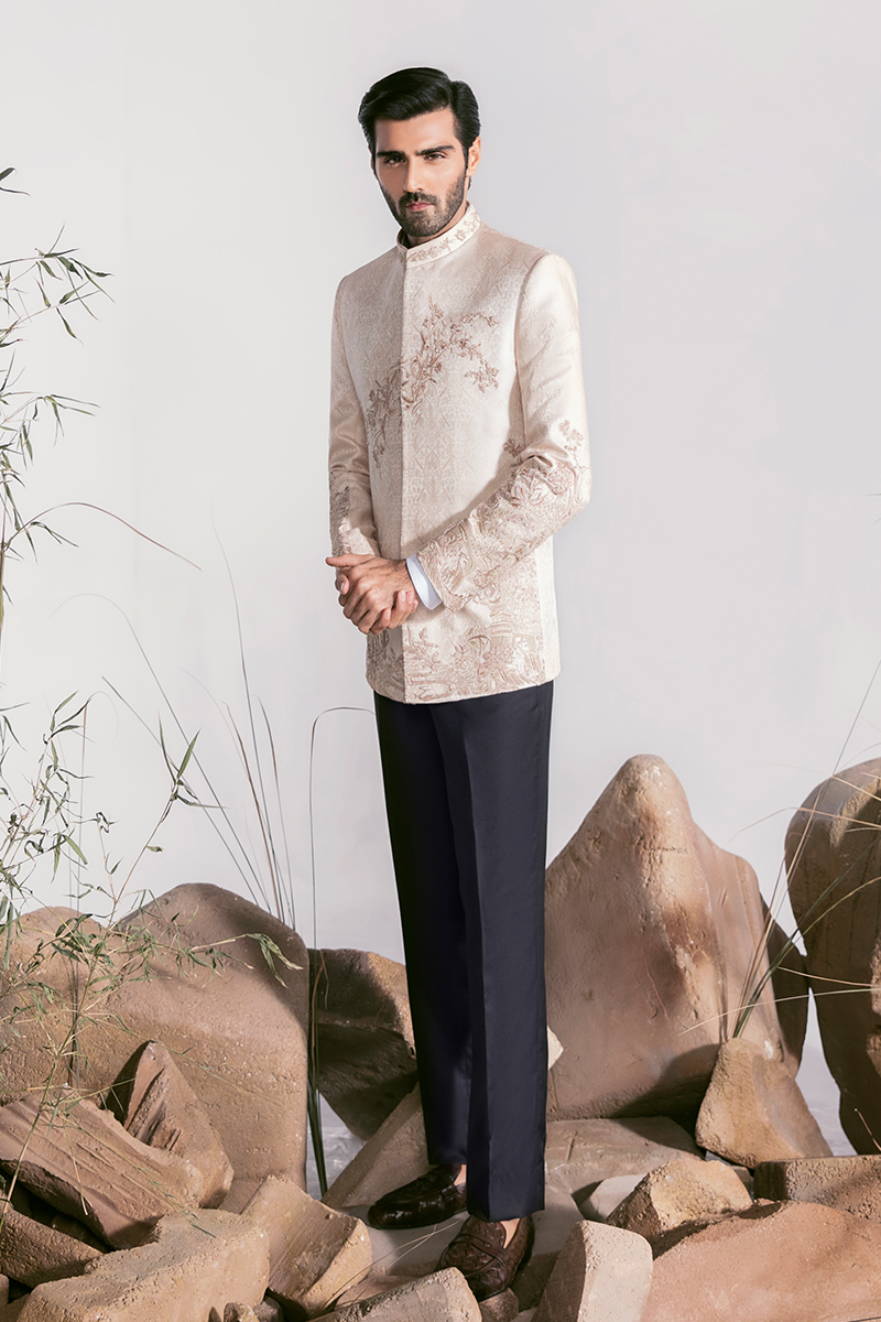 Republic By Omar Farooq | Luxury Rtw | Rose Gold Embroidered Prince Coat