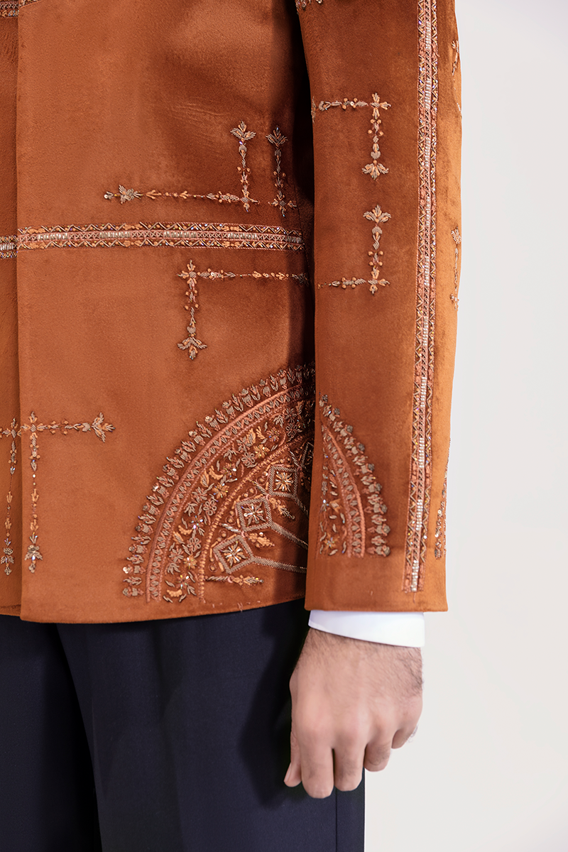 Republic By Omar Farooq | Luxury Rtw | Rust Embroidered Prince Coat -  Republic by Omar Farooq Luxury RTW - Original Designer Dress - House of Maryam