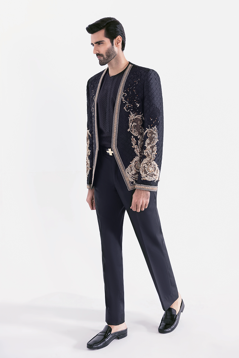 Republic By Omar Farooq | Luxury Rtw | Black Embroidered Prince Coat