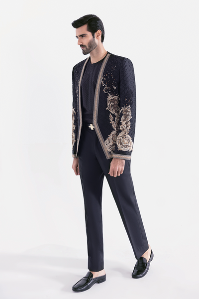Republic By Omar Farooq | Luxury Rtw | Black Embroidered Prince Coat -  Republic by Omar Farooq Luxury RTW - Original Designer Dress - House of Maryam