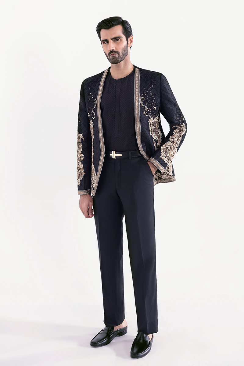 Republic By Omar Farooq | Luxury Rtw | Black Embroidered Prince Coat -  Republic by Omar Farooq Luxury RTW - Original Designer Dress - House of Maryam