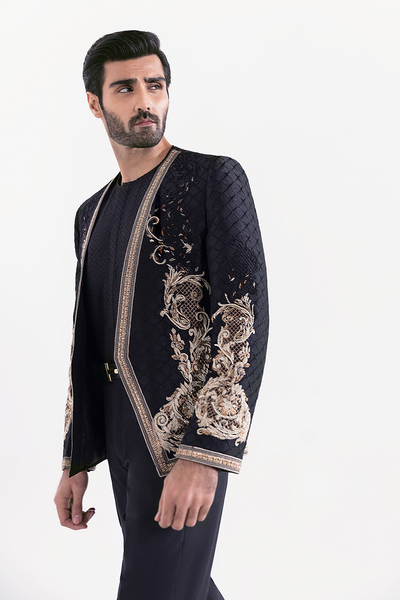 Republic By Omar Farooq | Luxury Rtw | Black Embroidered Prince Coat -  Republic by Omar Farooq Luxury RTW - Original Designer Dress - House of Maryam