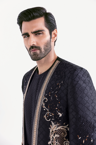 Republic By Omar Farooq | Luxury Rtw | Black Embroidered Prince Coat -  Republic by Omar Farooq Luxury RTW - Original Designer Dress - House of Maryam