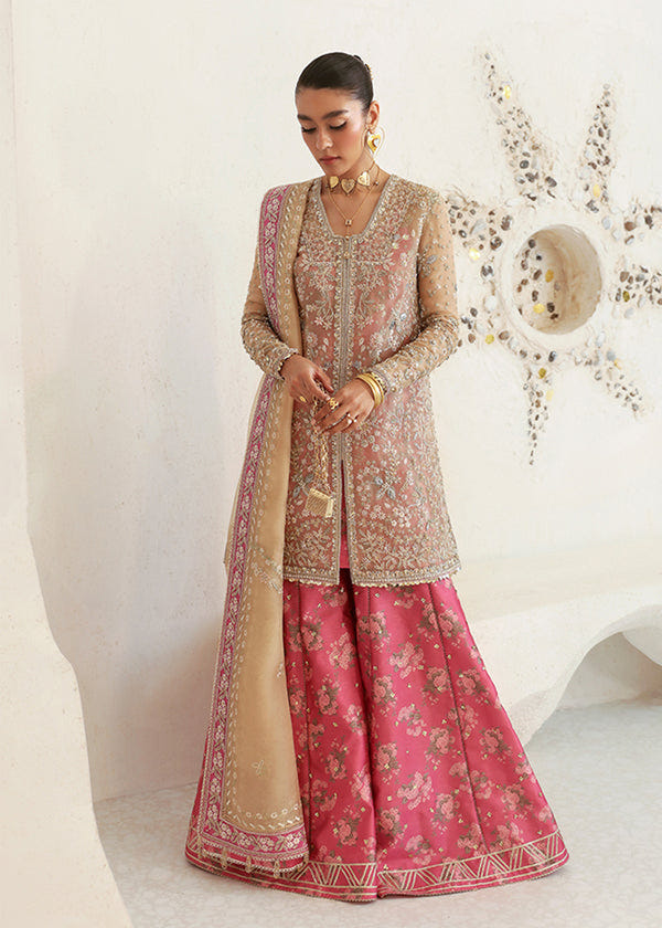 Suffuse Hiraeth gold and pink organza shirt and sharara