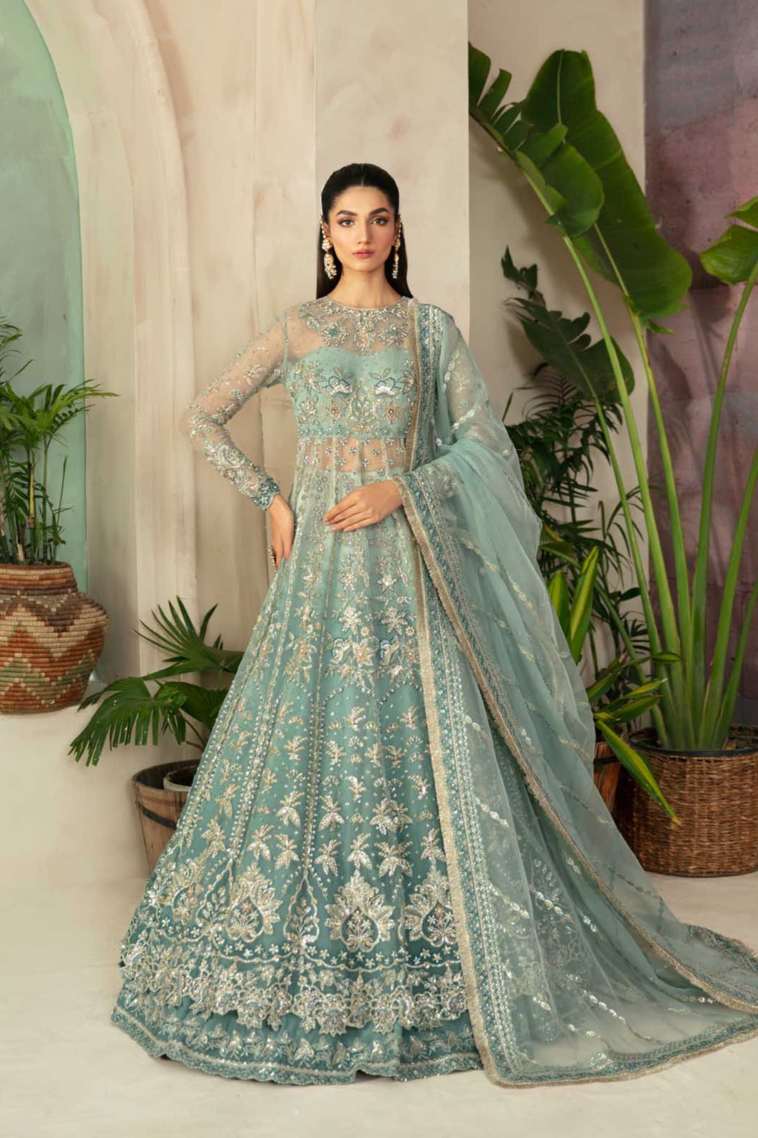 Akbar Aslam Frostine organza formal maxi and lehenga