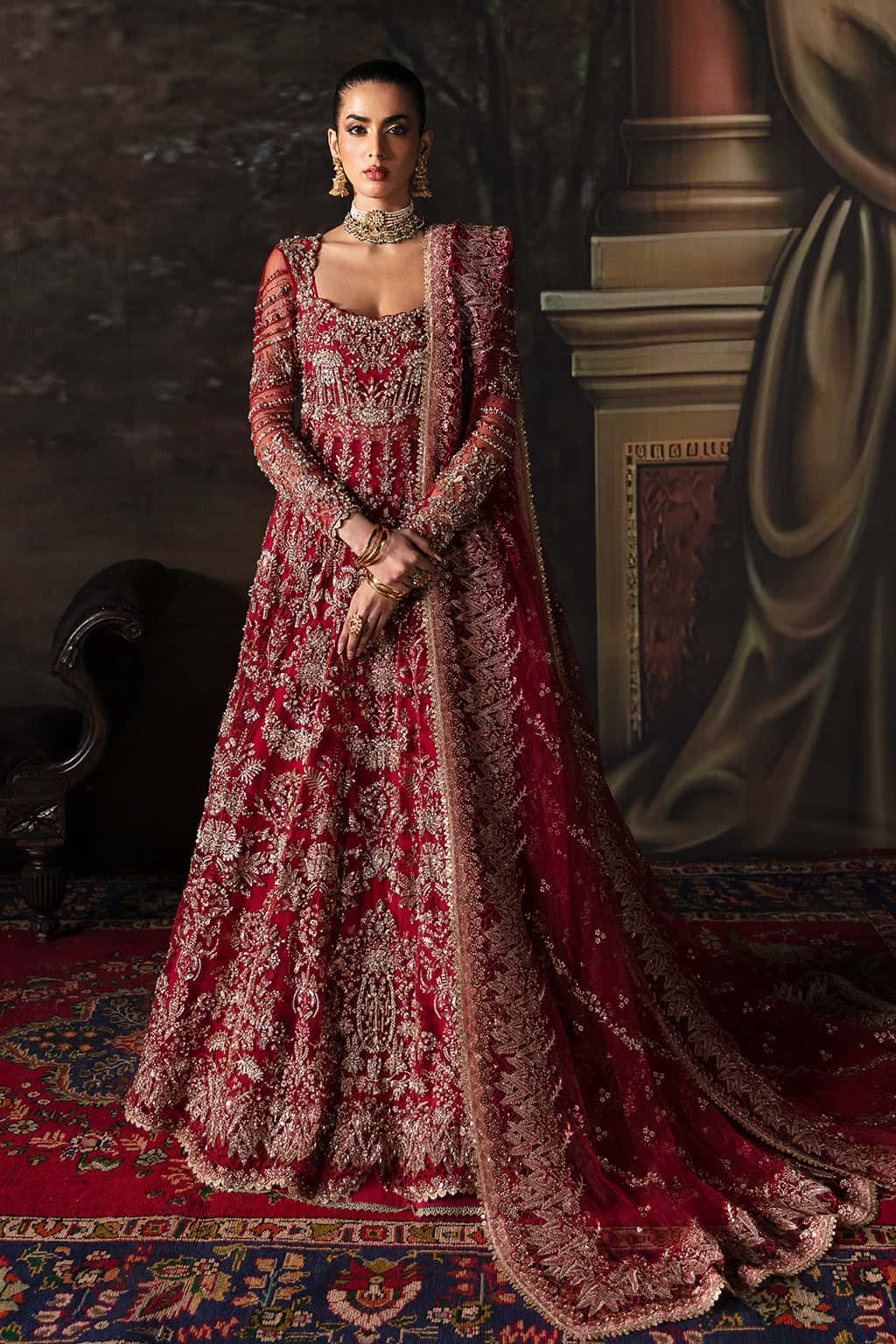 Afrozeh Adelaide brick red bridal open maxi