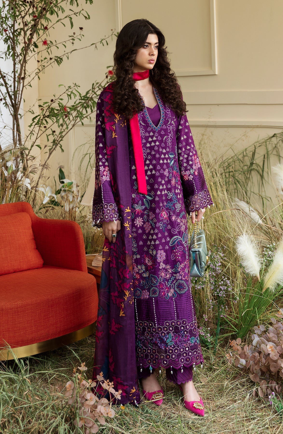 Zevk | Flora Festive Lawn | FUCHSIA -  Zevk Luxury - Original Designer Dress - House of Maryam