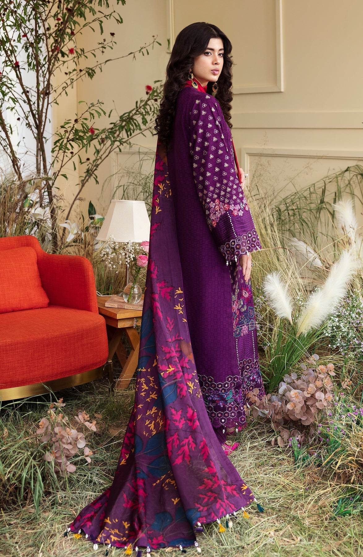 Zevk | Flora Festive Lawn | FUCHSIA -  Zevk Luxury - Original Designer Dress - House of Maryam