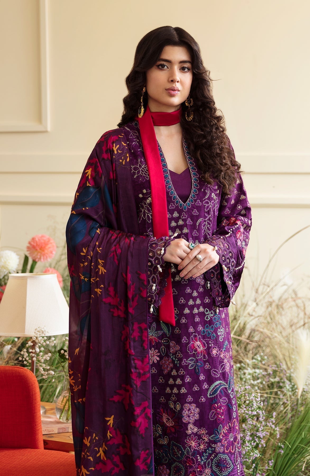 Zevk | Flora Festive Lawn | FUCHSIA -  Zevk Luxury - Original Designer Dress - House of Maryam