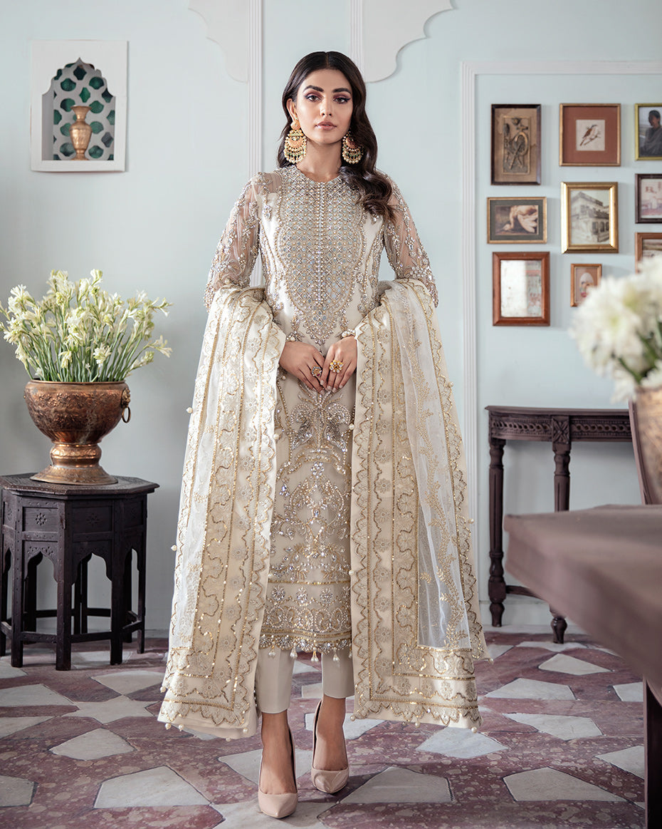 Gulaal | Wedding Formals | Mehr Embroidered Net 3-Piece Suit WS-19