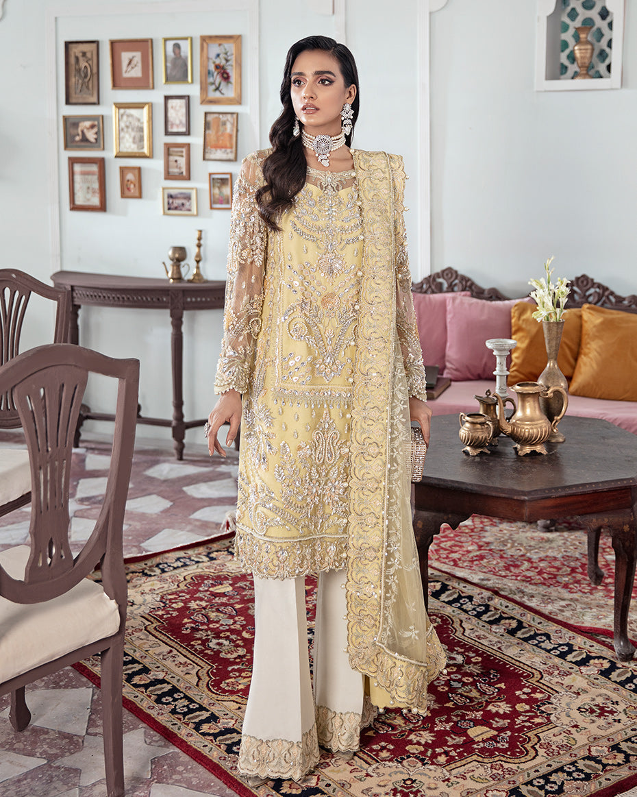 Gulaal | Wedding Formals | MAHJABEEN EMBROIDERED NET 3-PIECE SUIT WS-17 by Designer Gulaal - House of Maryam - Pakistani Designer Ethnic Wear in {{ shop.shopifyCountryName }}