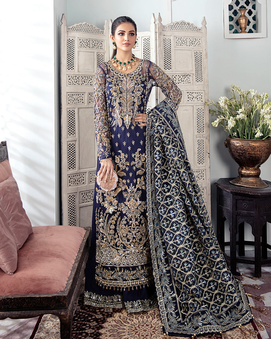 Gulaal | Wedding Formals | QAYINAAT EMBROIDERED NET 3-PIECE SUIT WS-16