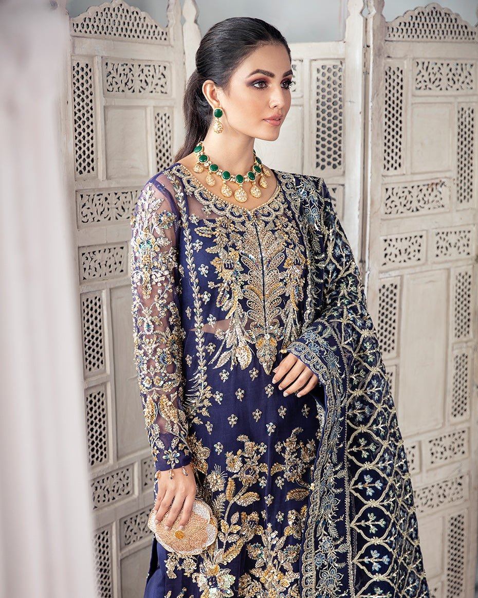 Gulaal | Wedding Formals | QAYINAAT EMBROIDERED NET 3-PIECE SUIT WS-16