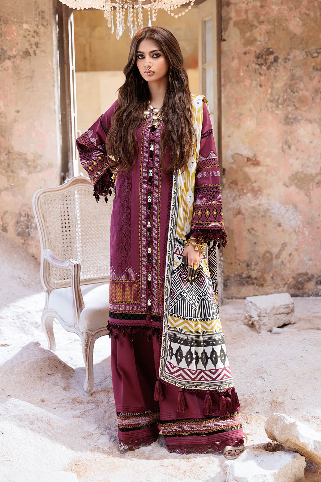 Bonanza Satrangi | Ruby Wine 3 Pc (1W24E3P005) -  Bonanza Satrangi Unstitched - Original Designer Dress - House of Maryam