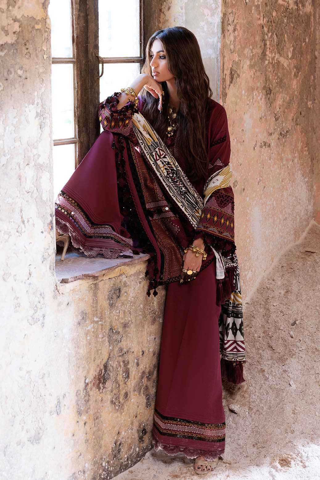 Bonanza Satrangi | Ruby Wine 3 Pc (1W24E3P005) -  Bonanza Satrangi Unstitched - Original Designer Dress - House of Maryam