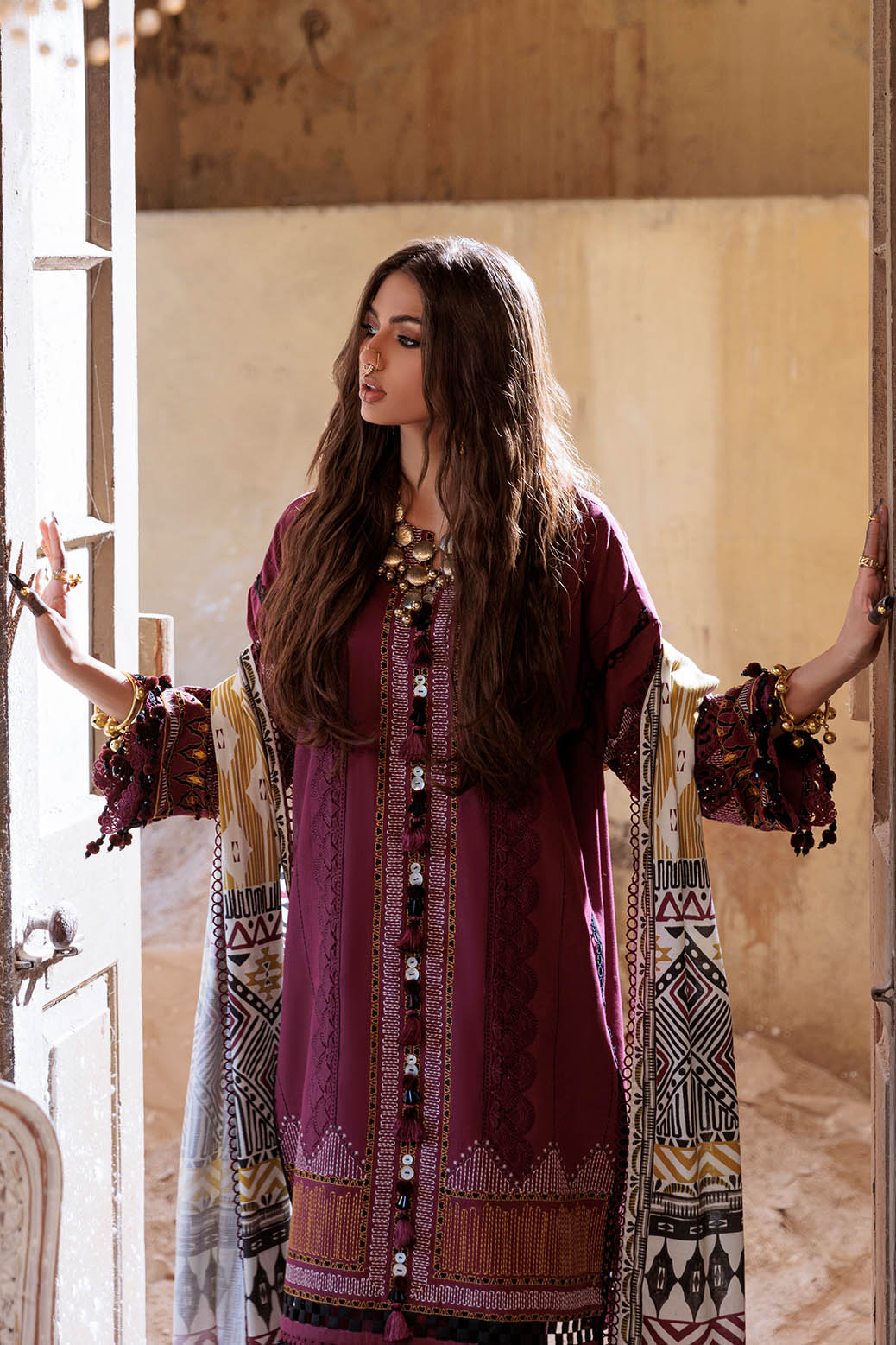 Bonanza Satrangi | Ruby Wine 3 Pc (1W24E3P005) -  Bonanza Satrangi Unstitched - Original Designer Dress - House of Maryam