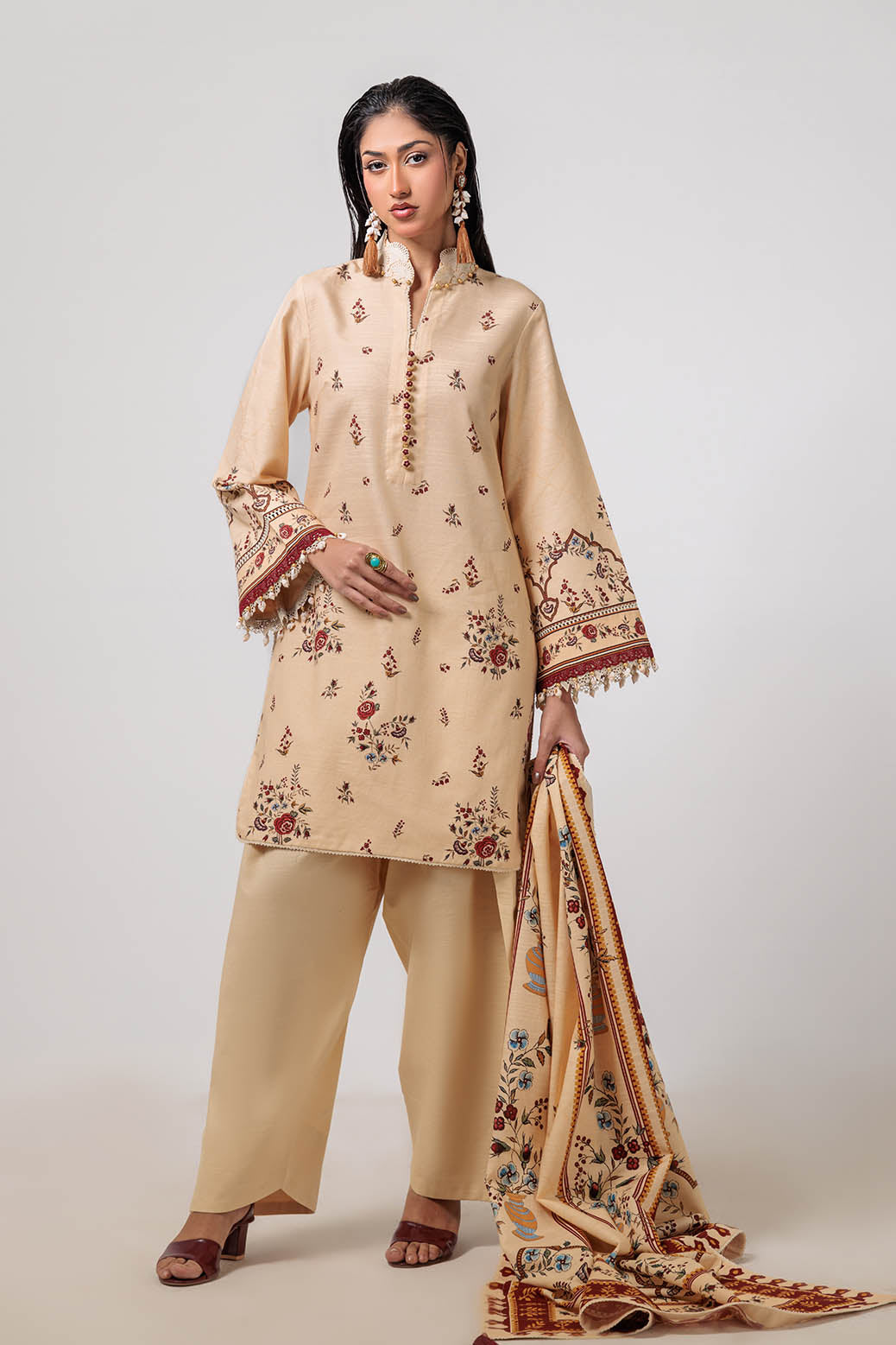 Bonanza Satrangi | Coffee Grain 3 Pc (1W24P3P175) -  Bonanza Satrangi Unstitched - Original Designer Dress - House of Maryam