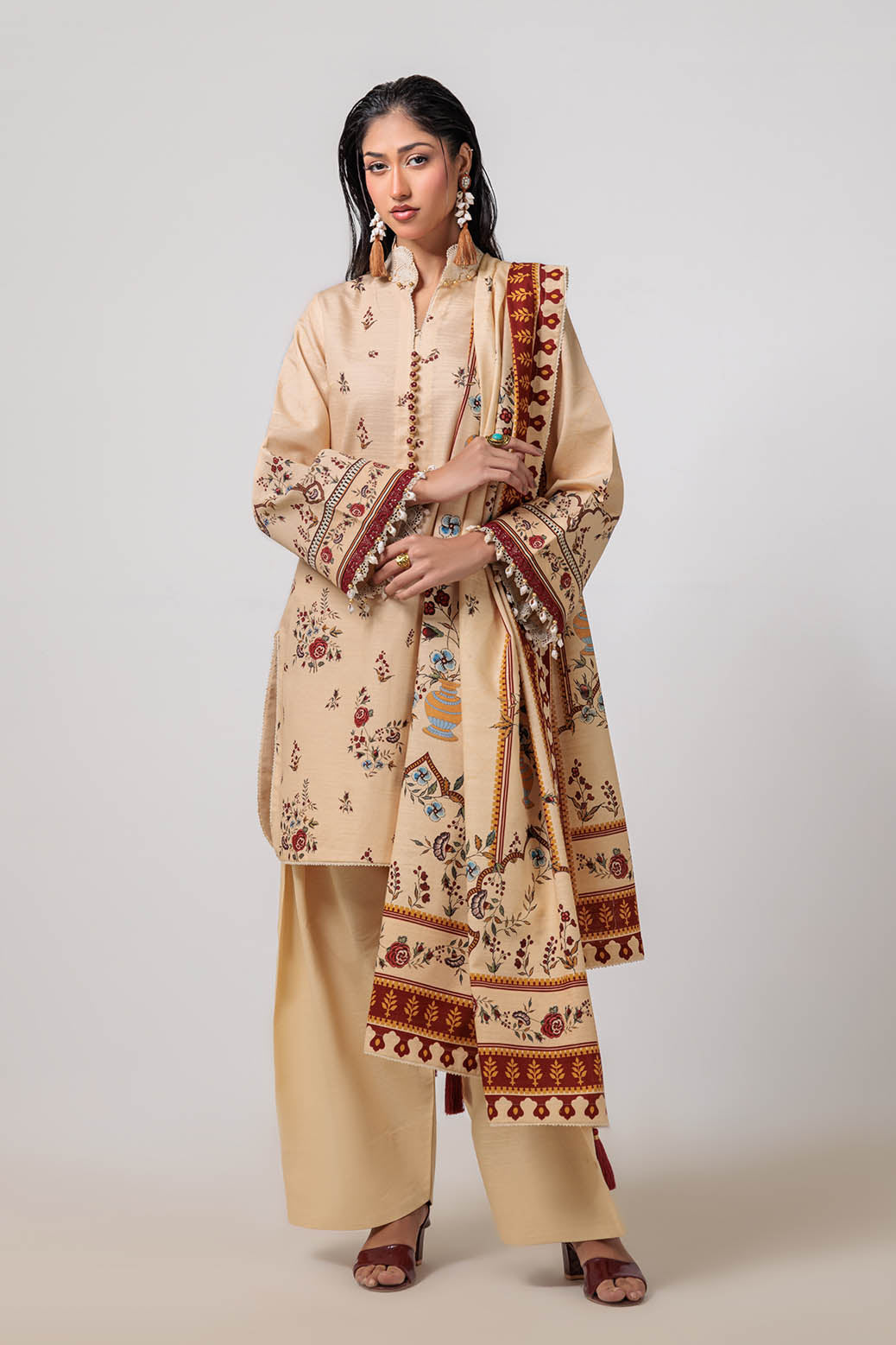 Bonanza Satrangi | Coffee Grain 3 Pc (1W24P3P175) -  Bonanza Satrangi Unstitched - Original Designer Dress - House of Maryam