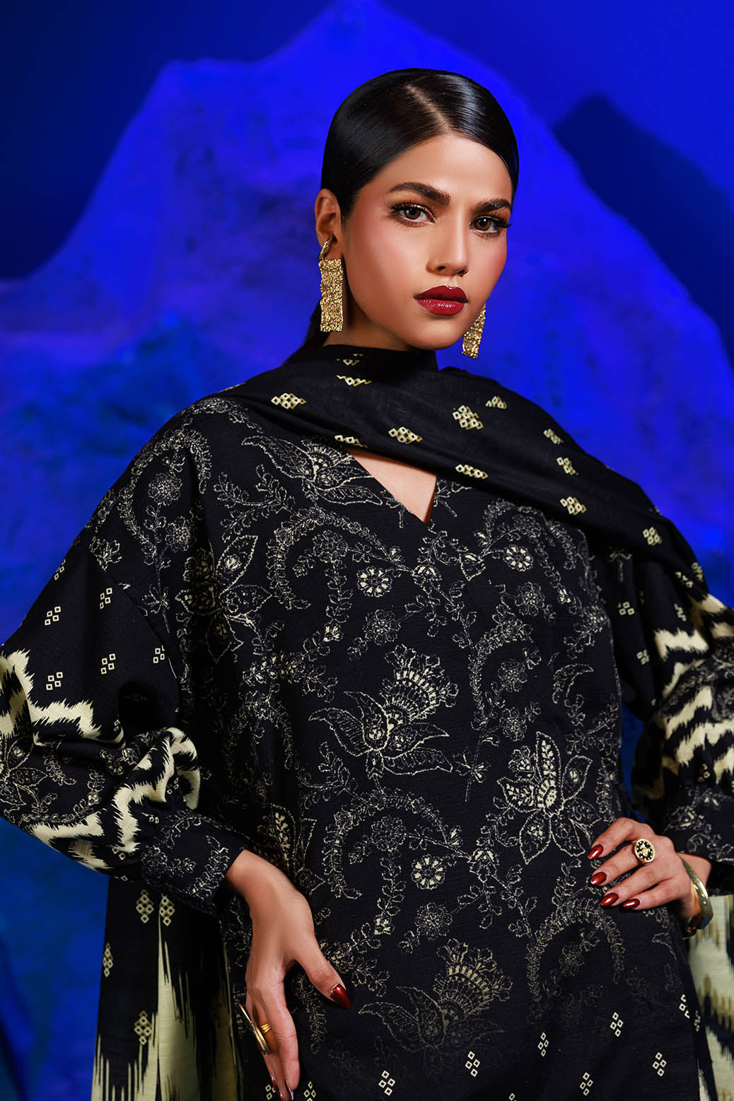 Bonanza Satrangi | Midnight 3 Pc (1W24P3P249) -  Bonanza Satrangi Unstitched - Original Designer Dress - House of Maryam