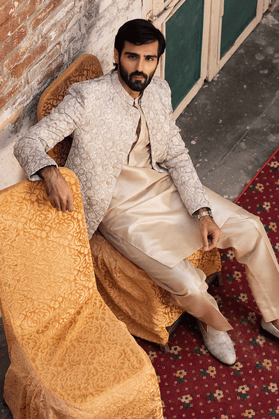 Republic By Omar Farooq | Couture Prince Coat | Taupe Tab Prince Coat -  Republic by Omar Farooq Couture Prince Coat - Original Designer Dress - House of Maryam