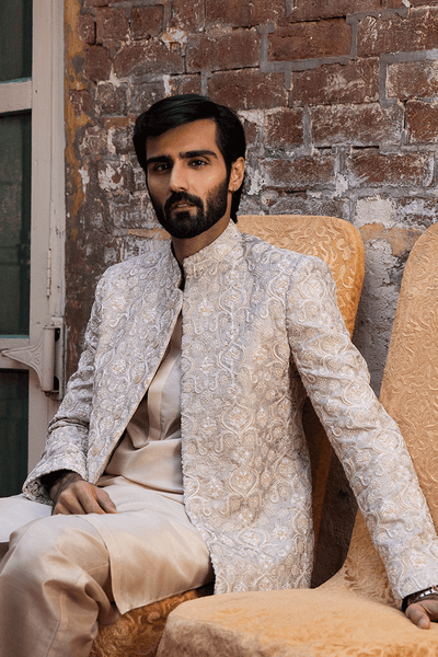Republic By Omar Farooq | Couture Prince Coat | Taupe Tab Prince Coat -  Republic by Omar Farooq Couture Prince Coat - Original Designer Dress - House of Maryam