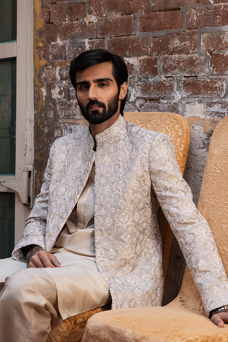 Republic By Omar Farooq | Couture Prince Coat | Taupe Tab Prince Coat -  Republic by Omar Farooq Couture Prince Coat - Original Designer Dress - House of Maryam