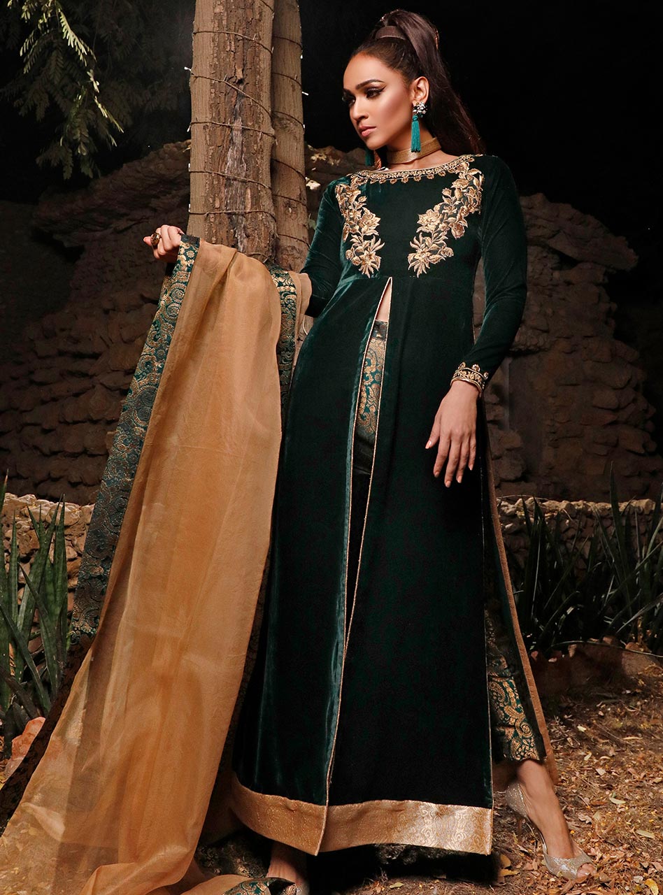 Zainab Chottani | Semi Formals | DARK MOSS TOPAZ by Designer Zainab Chottani - House of Maryam - Pakistani Designer Ethnic Wear in {{ shop.shopifyCountryName }}