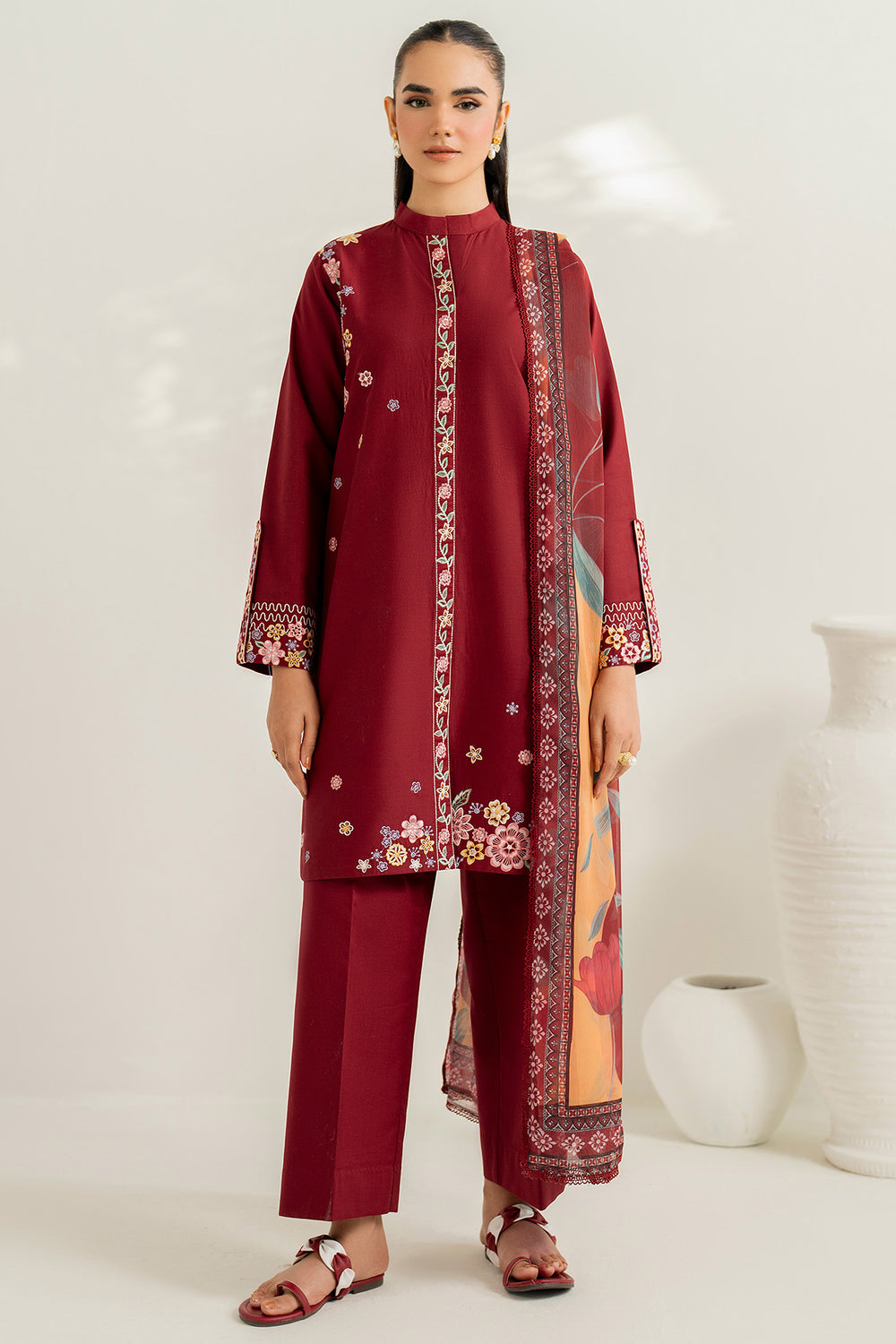 Farasha | Thread Lines Embroidered | Maroon Muse -  Farasha Ladies Clothes - Original Designer Dress - House of Maryam