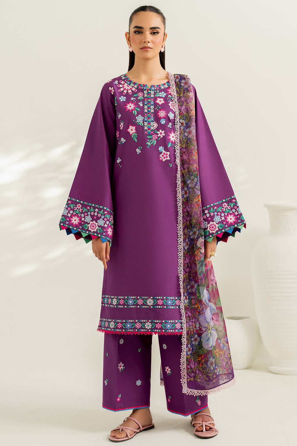 Farasha | Thread Lines Embroidered | Violet Spring -  Farasha Ladies Clothes - Original Designer Dress - House of Maryam